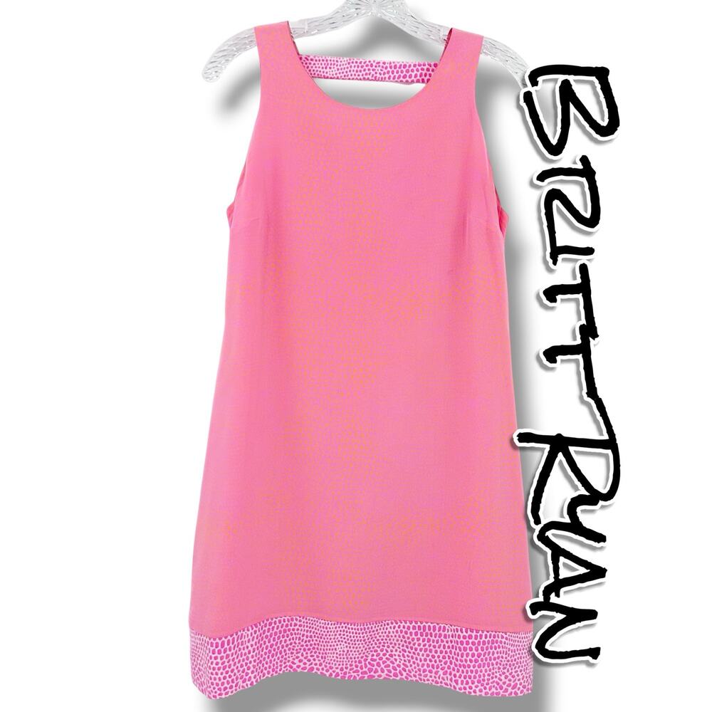 Britt Ryan Silk Shift Dress 4 Pink Orange Animal Print Pockets Open Back USA